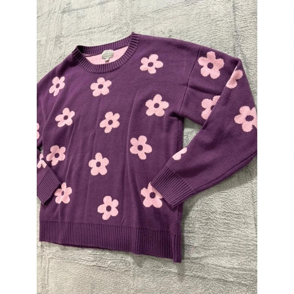 Berkley Jensen Sweater Women Small Floral Crewneck Purple Pink Knit - Picture 4 of 9